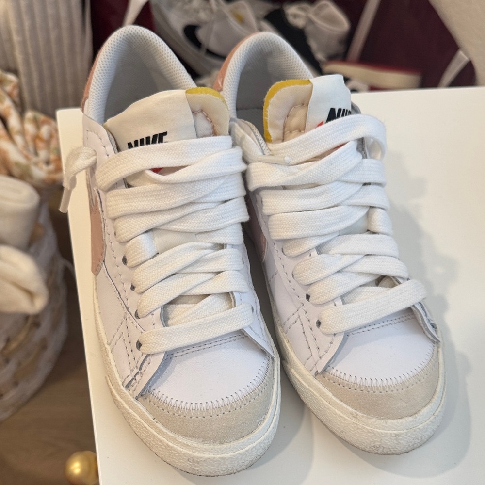 Nike blazers low top White Sneakers with Pink and Yellow Highlights
